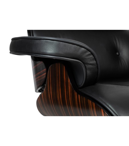 Fotel biurowy LOUNGE GUBERNATOR czarny - sklejka różana, skóra naturalna, stal polerowana