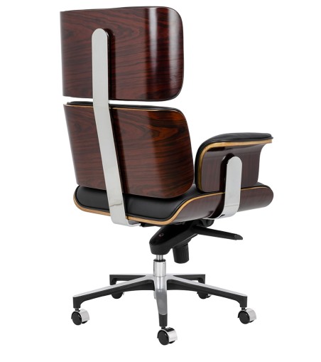 Fotel biurowy LOUNGE BUSINESS czarny - sklejka różana, skóra naturalna, stal polerowana