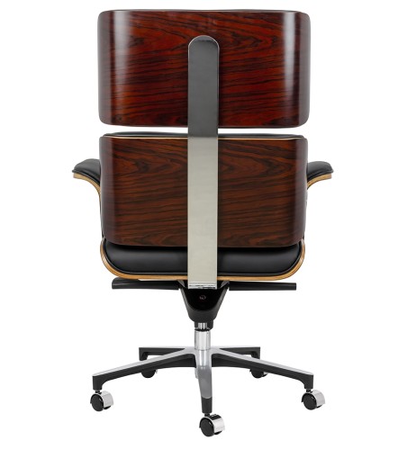 Fotel biurowy LOUNGE BUSINESS czarny - sklejka różana, skóra naturalna, stal polerowana