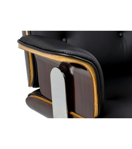 Fotel biurowy LOUNGE BUSINESS czarny - sklejka różana, skóra naturalna, stal polerowana
