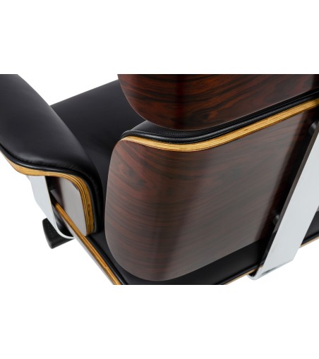 Fotel biurowy LOUNGE BUSINESS czarny - sklejka różana, skóra naturalna, stal polerowana