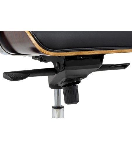 Fotel biurowy LOUNGE BUSINESS czarny - sklejka różana, skóra naturalna, stal polerowana