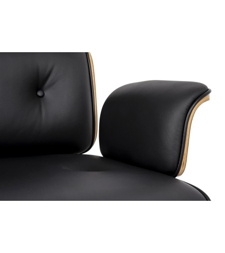 Fotel biurowy LOUNGE BUSINESS czarny - sklejka różana, skóra naturalna, stal polerowana