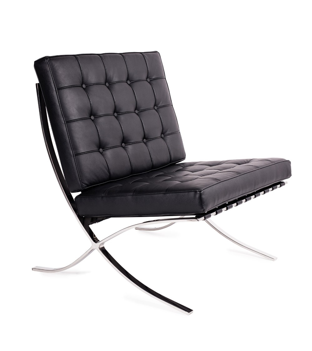 Fotel BARCELON czarny - włoska skóra naturalna, stal polerowana