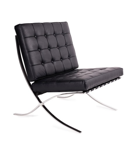 Fotel BARCELON czarny - włoska skóra naturalna, stal polerowana