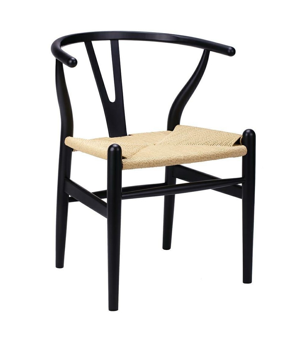 Krzesło WISHBONE czarne - drewno bukowe, naturalne włókno