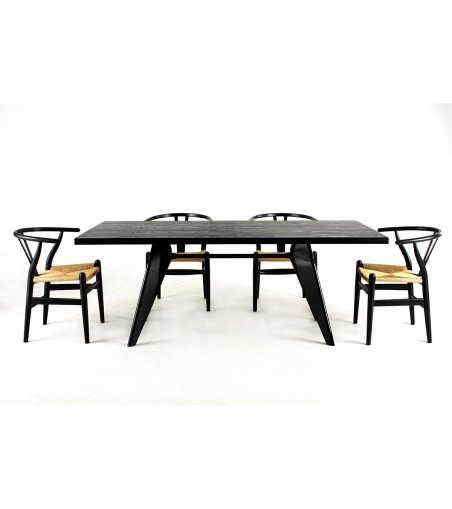 Krzesło WISHBONE czarne - drewno bukowe, naturalne włókno