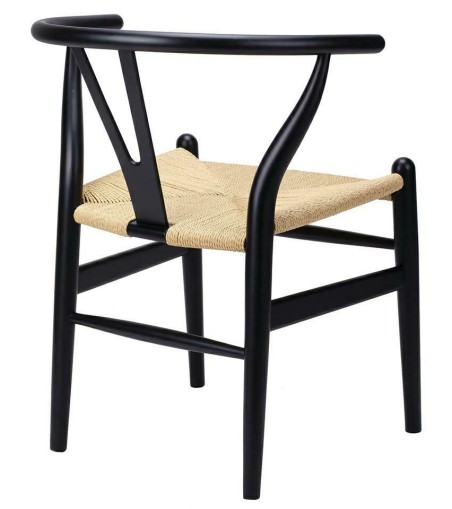 Krzesło WISHBONE czarne - drewno bukowe, naturalne włókno