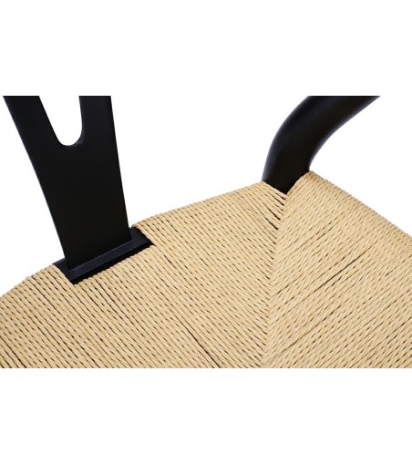 Krzesło WISHBONE czarne - drewno bukowe, naturalne włókno