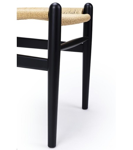 Krzesło WISHBONE czarne - drewno bukowe, naturalne włókno