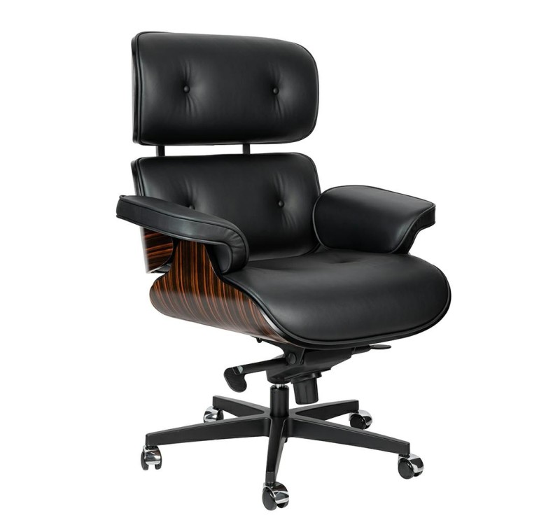 Fotel biurowy LOUNGE GUBERNATOR czarny - heban, skóra naturalna, podstawa czarna