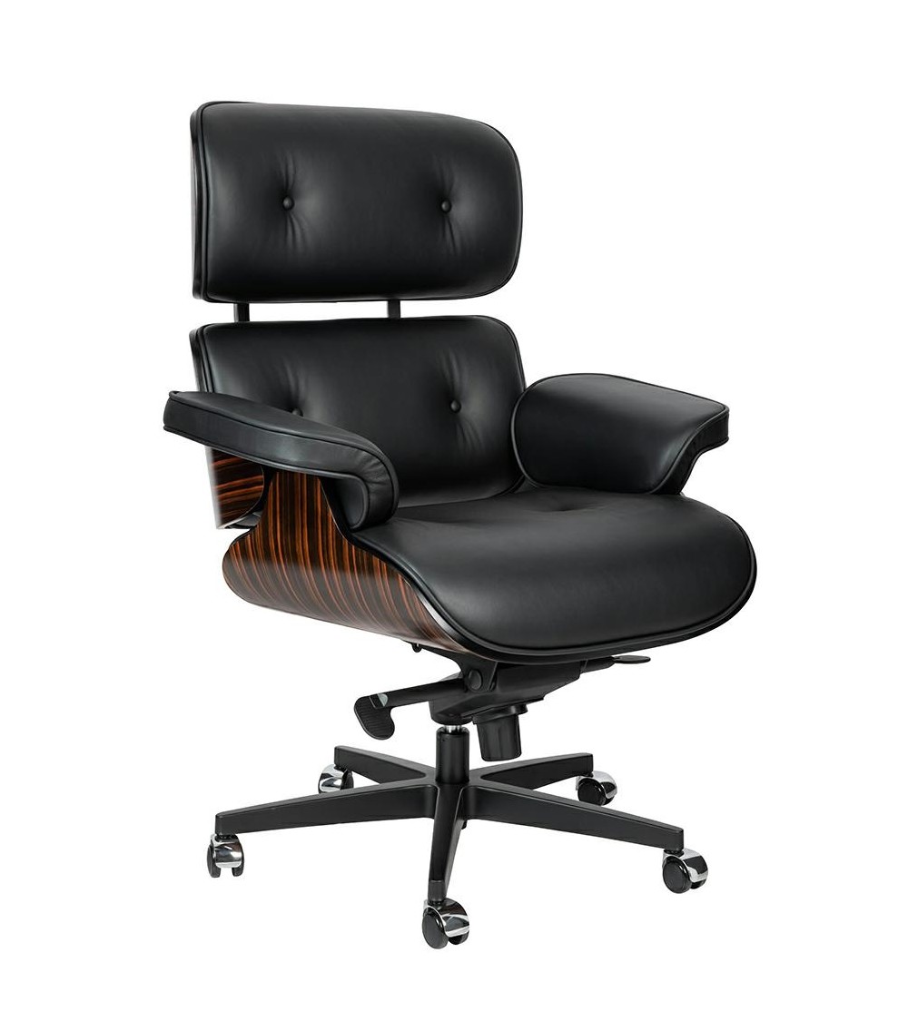 Fotel biurowy LOUNGE GUBERNATOR czarny - heban, skóra naturalna, podstawa czarna