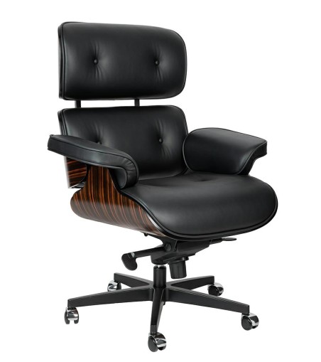 Fotel biurowy LOUNGE GUBERNATOR czarny - heban, skóra naturalna, podstawa czarna