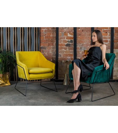 Fotel EMMA VELVET żółty welur - podstawa metal czarna