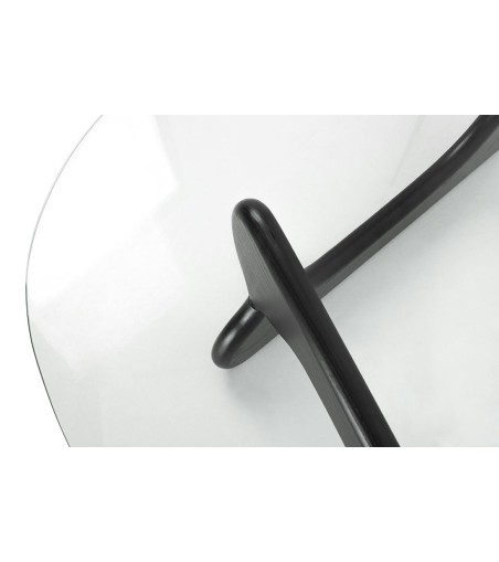 Stolik STABLE BLACK - szkło, podstawa     drewniana czarny jesion.