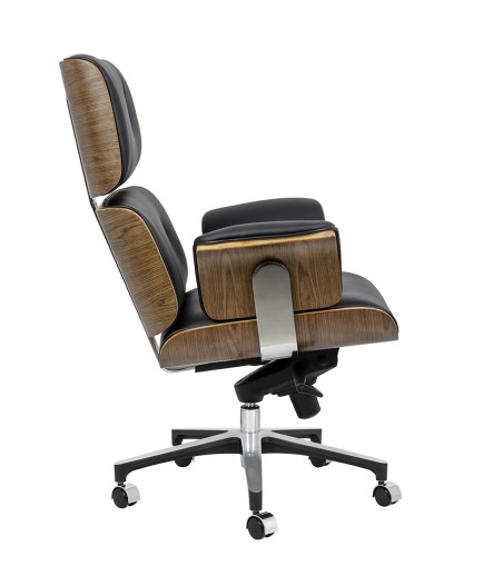 Fotel biurowy LOUNGE BUSINESS czarny - sklejka orzech, skóra naturalna, stal polerowana