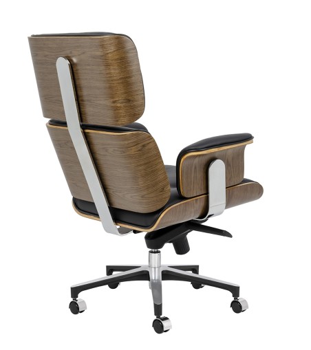 Fotel biurowy LOUNGE BUSINESS czarny - sklejka orzech, skóra naturalna, stal polerowana