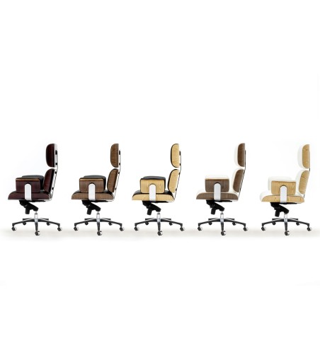 Fotel biurowy LOUNGE BUSINESS czarny - sklejka orzech, skóra naturalna, stal polerowana