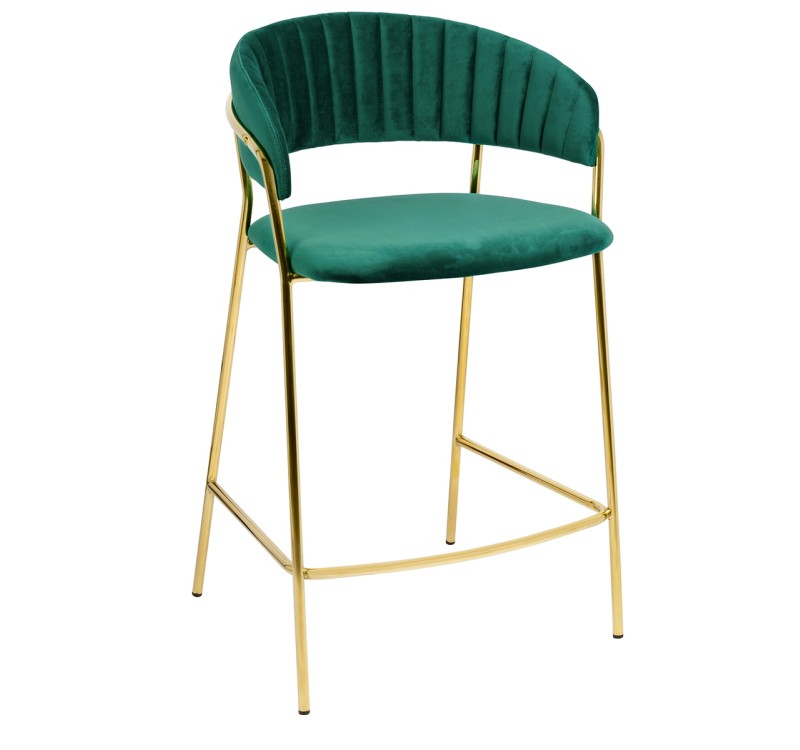 Krzesło barowe MARGO 65 ciemny zielony - welur, podstawa złota