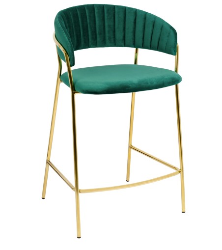 Krzesło barowe MARGO 65 ciemny zielony - welur, podstawa złota
