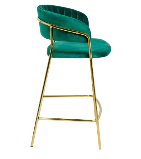 Krzesło barowe MARGO 65 ciemny zielony - welur, podstawa złota