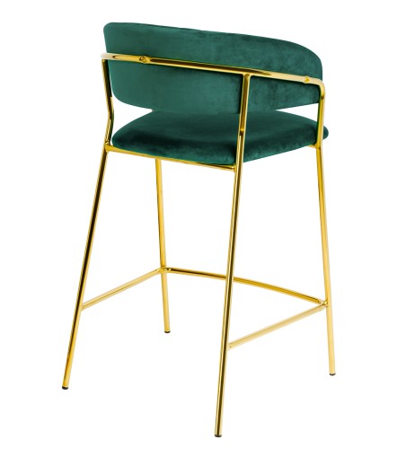 Krzesło barowe MARGO 65 ciemny zielony - welur, podstawa złota