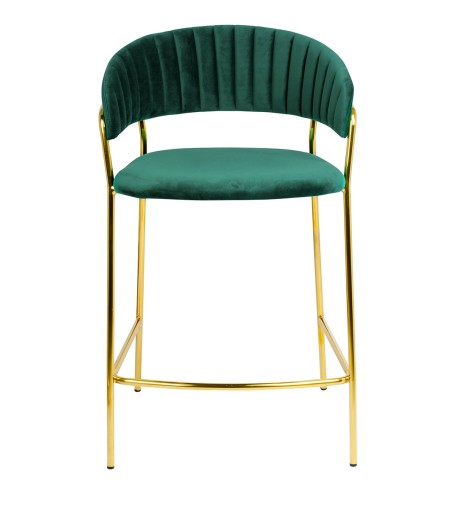 Krzesło barowe MARGO 65 ciemny zielony - welur, podstawa złota