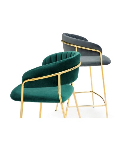 Krzesło barowe MARGO 65 ciemny zielony - welur, podstawa złota