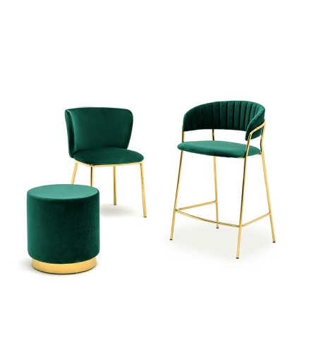 Krzesło barowe MARGO 65 ciemny zielony - welur, podstawa złota