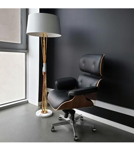 Fotel biurowy LOUNGE GUBERNATOR czarny - sklejka orzech, skóra naturalna, stal polerowana