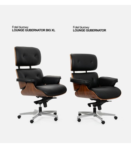 Fotel biurowy LOUNGE GUBERNATOR czarny - sklejka orzech, skóra naturalna, stal polerowana