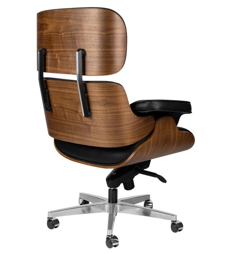 Fotel biurowy LOUNGE GUBERNATOR czarny - sklejka orzech, skóra naturalna, stal polerowana