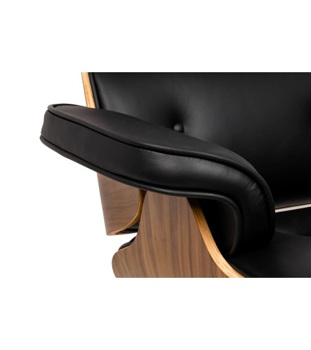 Fotel biurowy LOUNGE GUBERNATOR czarny - sklejka orzech, skóra naturalna, stal polerowana