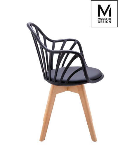 MODESTO krzesło ALBERT ARM czarne - polipropylen, ekoskóra, drewno bukowe