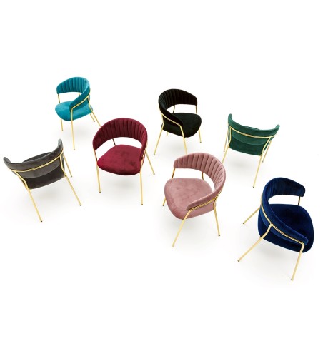 Krzesło MARGO ciemny niebieski - welur, podstawa złota