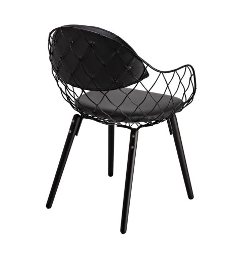 Krzesło DEMON czarne - metal, ekoskóra, podstawa drewniana