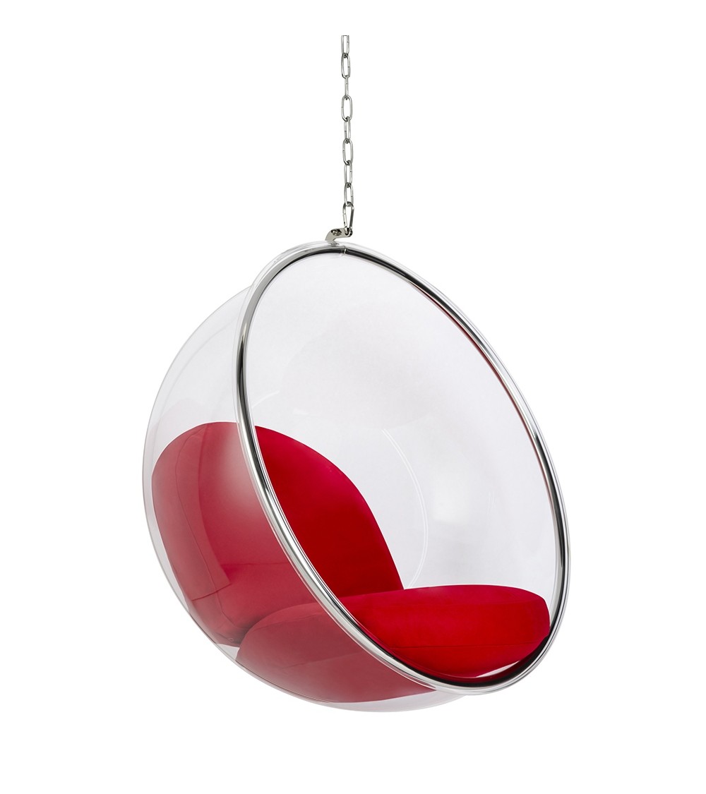 Fotel wiszący BUBBLE poduszka czerwona - korpus akryl, poduszka wełna