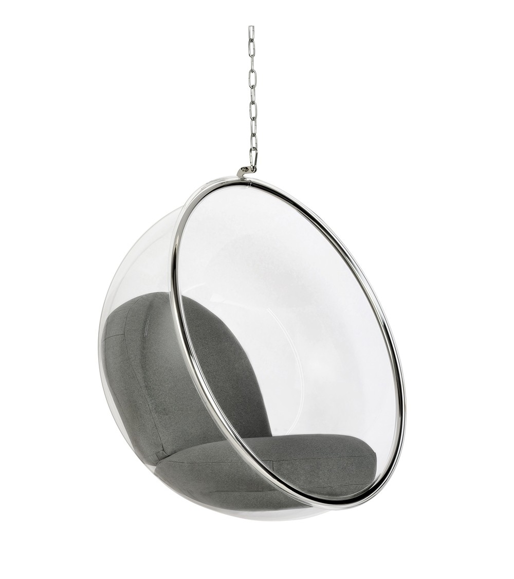 Fotel wiszący BUBBLE poduszka  szara - korpus akryl, poduszka wełna