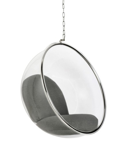 Fotel wiszący BUBBLE poduszka  szara - korpus akryl, poduszka wełna