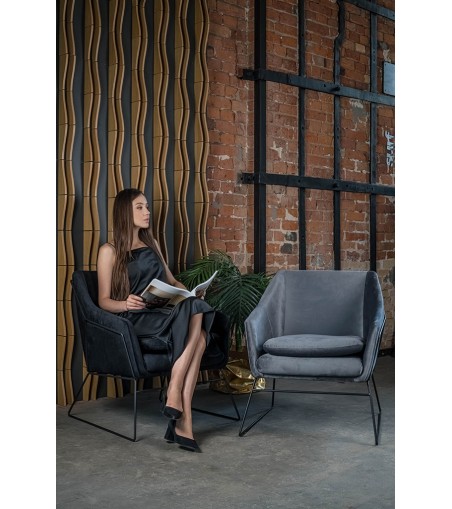 Fotel EMMA VELVET ciemny szary welur - podstawa czarna