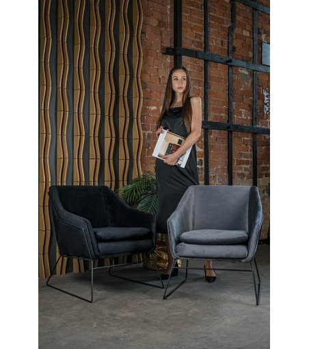 Fotel EMMA VELVET ciemny szary welur - podstawa czarna