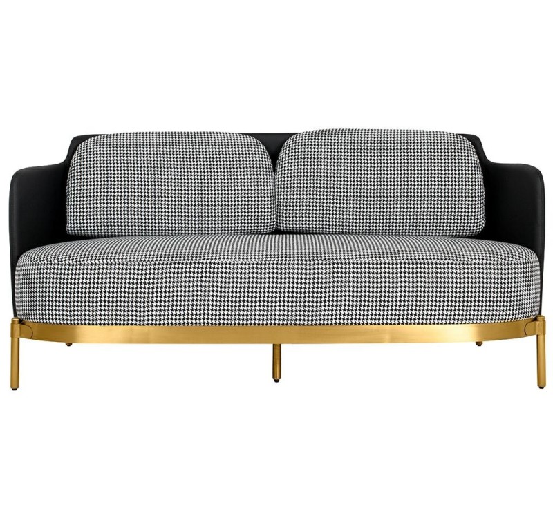 Sofa VENICE tkanina pepitka biało-czarna ekoskóra - złota podstawa