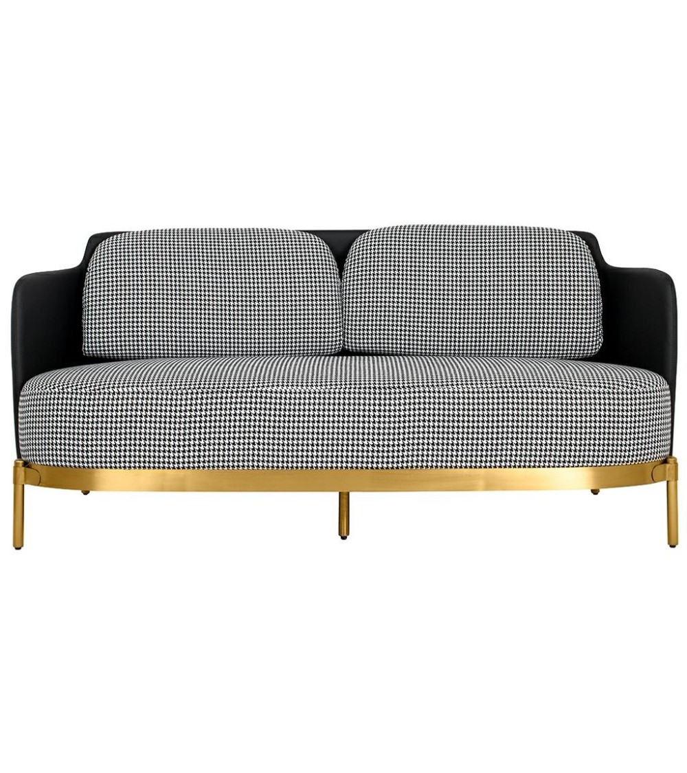 Sofa VENICE tkanina pepitka biało-czarna ekoskóra - złota podstawa