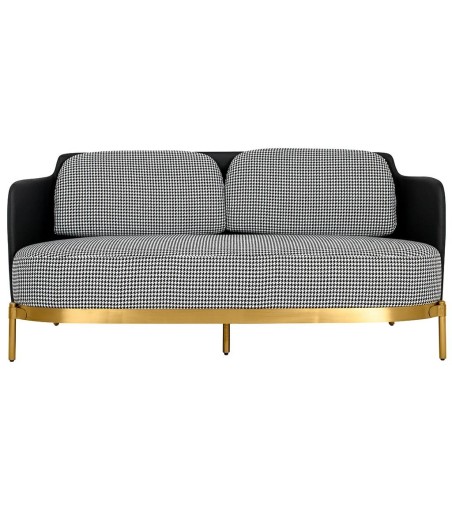 Sofa VENICE tkanina pepitka biało-czarna ekoskóra - złota podstawa