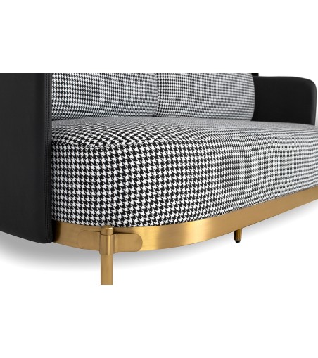 Sofa VENICE tkanina pepitka biało-czarna ekoskóra - złota podstawa