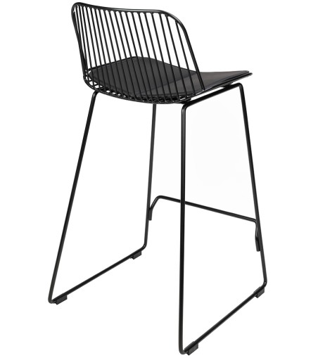 Krzesło barowe MILES czarne 66 cm - metal, ekoskóra