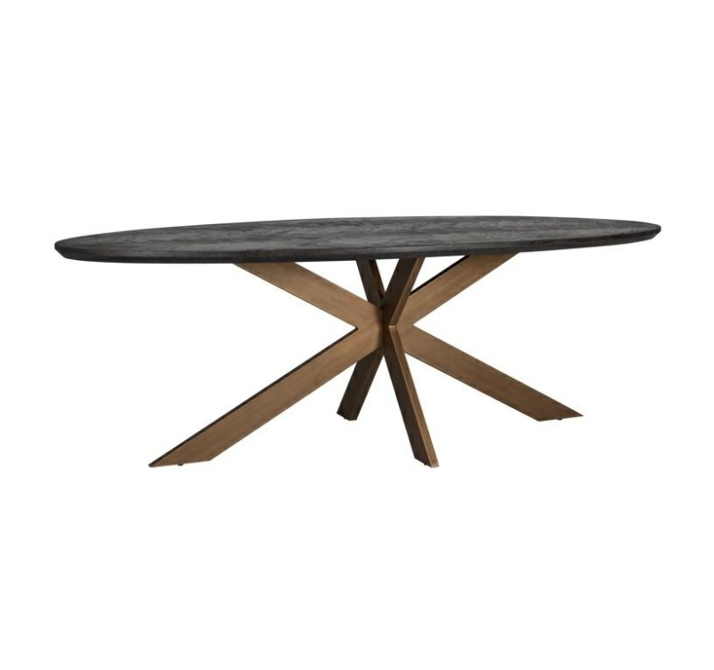 RICHMOND stół jadalniany BLACKBONE BRASS - 230, fornir dębowy, mosiądz, metal