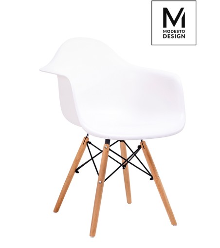 MODESTO fotel DAW DSW biały - polipropylen, nogi bukowe