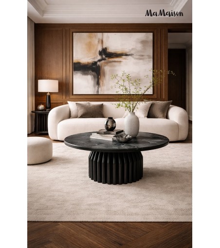 MaMaison stolik kawowy LEVANTE 75 czarny  marmur / drewno