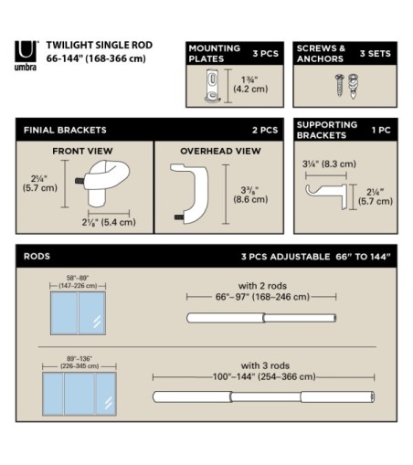 UMBRA karnisz TWILIGHT 168 - 365 cm       czarny mat